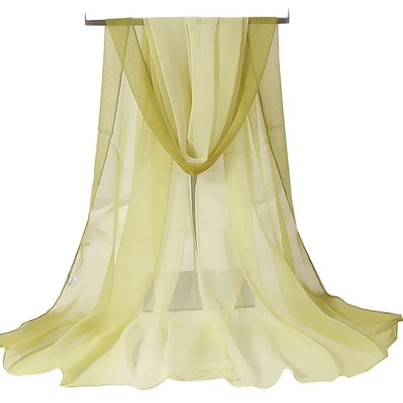 Four Seasons Thin Soft Chiffon For Women Silky Gradient Printing Beach Georgette Scarf Shawls Long Wraps Beach Sunscreen Hijab