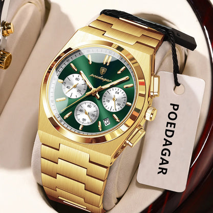 POEDAGAR Fashion Man Watches Chronograph Date Stainless Steel Casual Men Wristwatch Waterproof Luminous Men's Quartz Watch Reloj