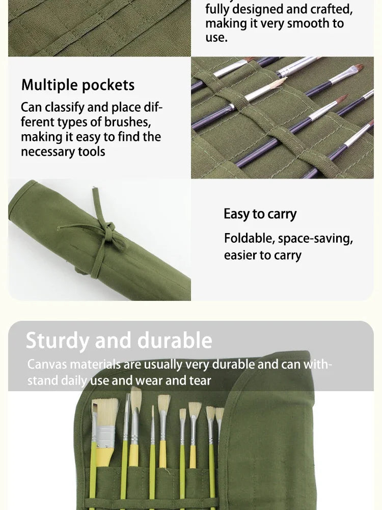 Painting Brushes Canvas Storage Bag,  Slots Watercolour and Gouache Brushes Calligraphy Brushes Storage Bag, Roll up Pen Bag