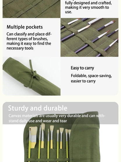 Painting Brushes Canvas Storage Bag,  Slots Watercolour and Gouache Brushes Calligraphy Brushes Storage Bag, Roll up Pen Bag