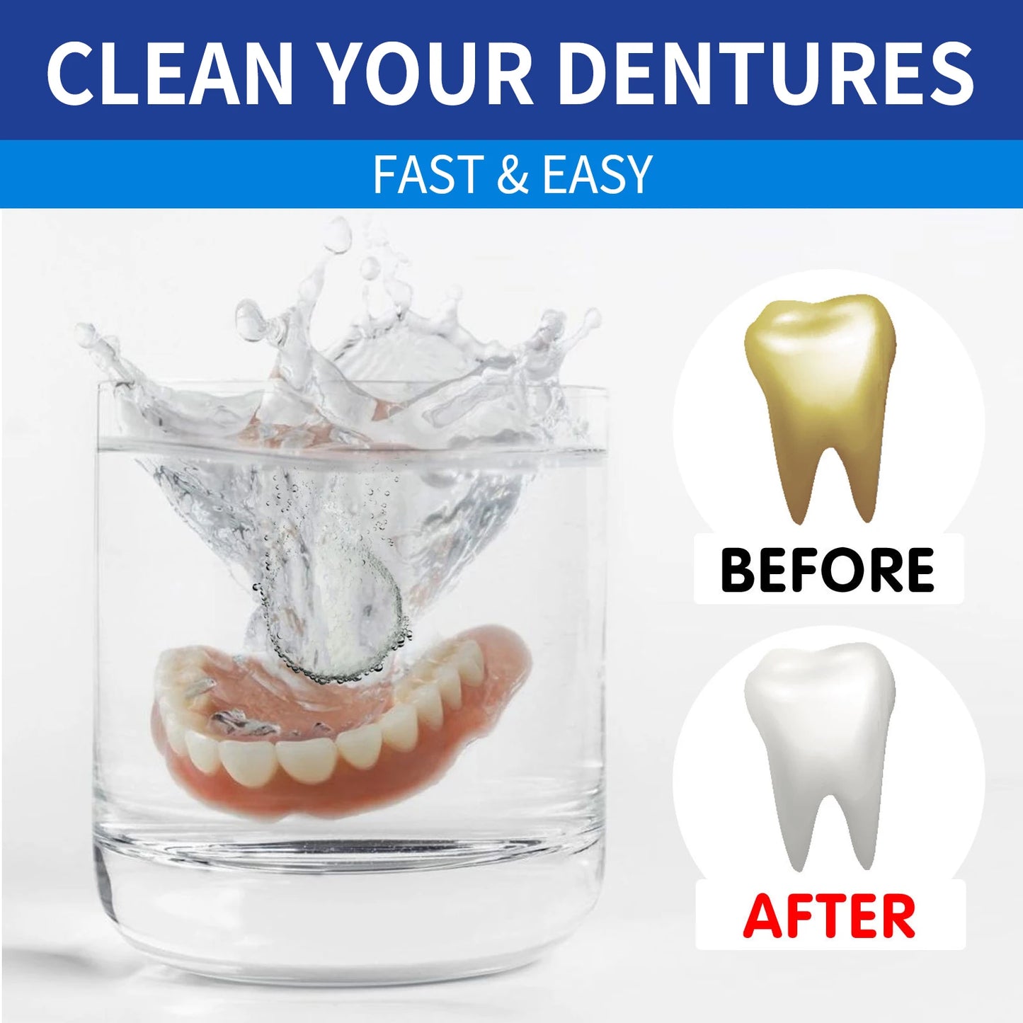 100PCS Denture Cleaning Tablets Removes Odor Oral Cleaning Retainer Cleaner for Aligner Mouth Night Guard