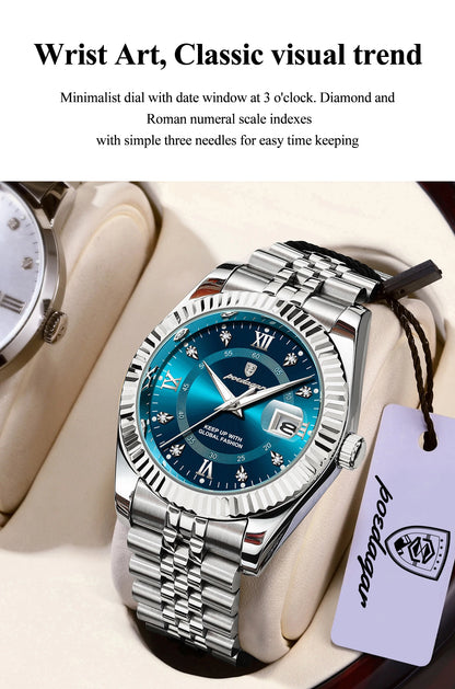 POEDAGAR Original Men Wristwatch Waterproof Luminous Date Business Man Clock Stainless Steel Quartz Military Men's Watches Reloj