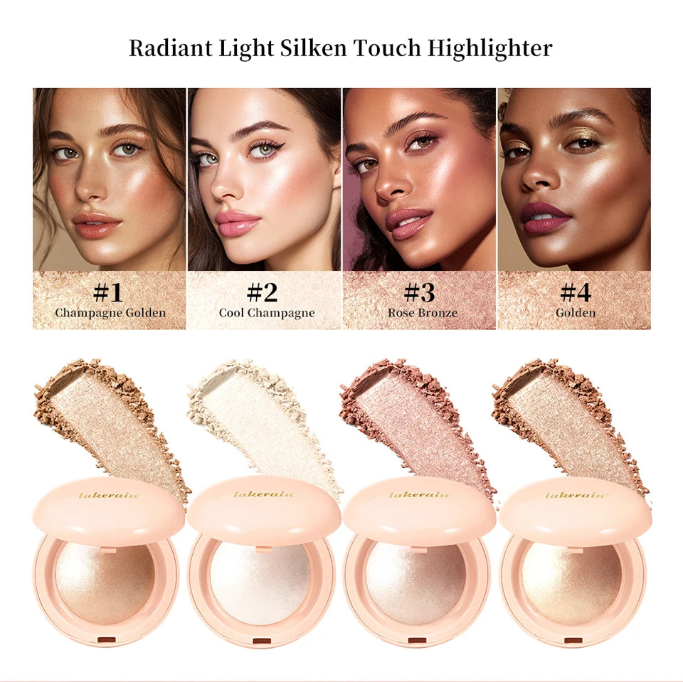 Face Highlighter Powder Instant Silky Skin Glow Long Lasting Waterproof Baked Shimmer Illuminator Makeup Contouring Glitter