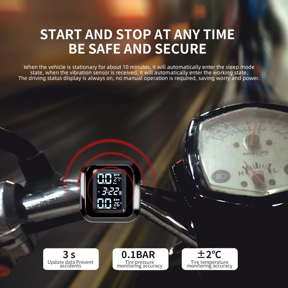 Motorcycle Tire Pressure Sensors Moto TMPS Tire Pressure Monitoring System 2 Wheel Tyre External Sensor for Motorbike Bicycle
