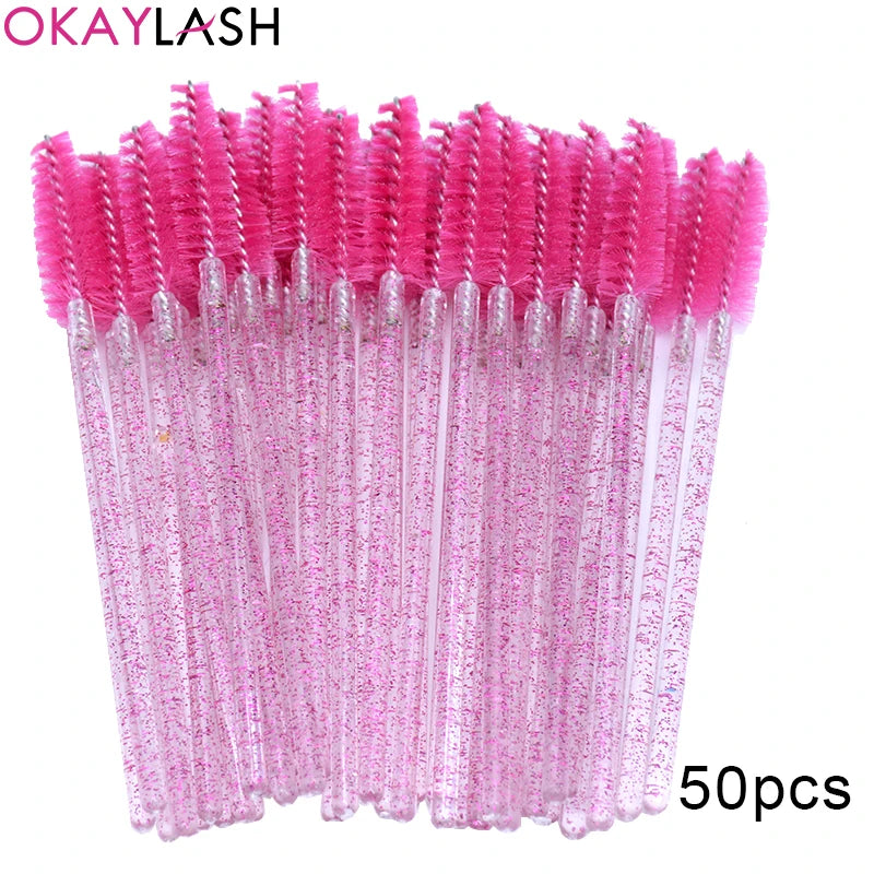 50Pcs Disposable Micro Glitter Eyelash Mascara Wands Mini Crystal Eye Lashes Brush Comb Eyebrow Spoolies Makeup Beauty Tools