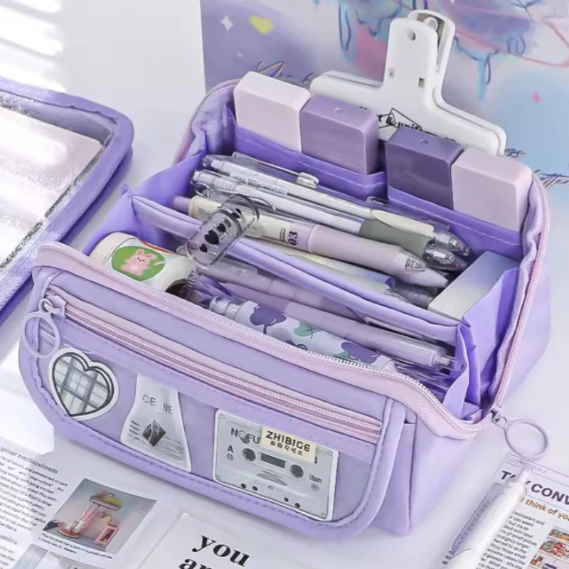 1pc large capacity learning pencil case with multifunctional desktop organization and storage stationery box for boys and girls