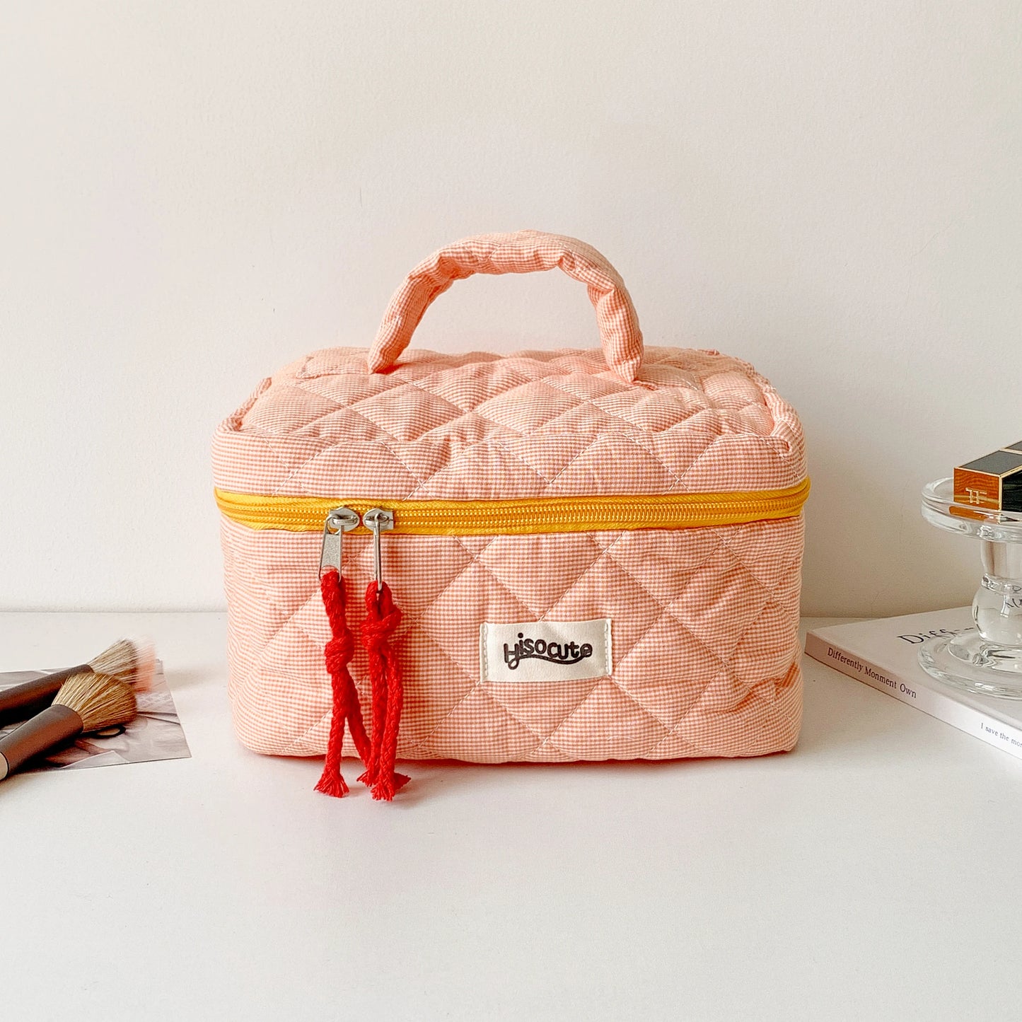 Plaid Cosmetic Bag Set Simple Style Large Capacity Portable Cosmetic Tools Storage Bag for Home Bathroom Toiletry Bag