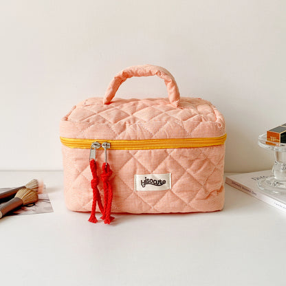 Plaid Cosmetic Bag Set Simple Style Large Capacity Portable Cosmetic Tools Storage Bag for Home Bathroom Toiletry Bag