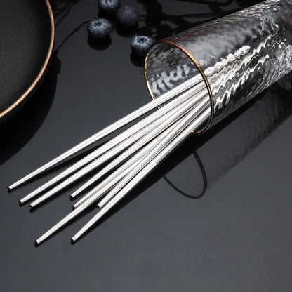 2/5/10 Pairs Chinese Chopsticks Stainless Steel Non-slip Sushi Chopstick Korean Japanese Food Metal Sticks Kitchen Tableware Set