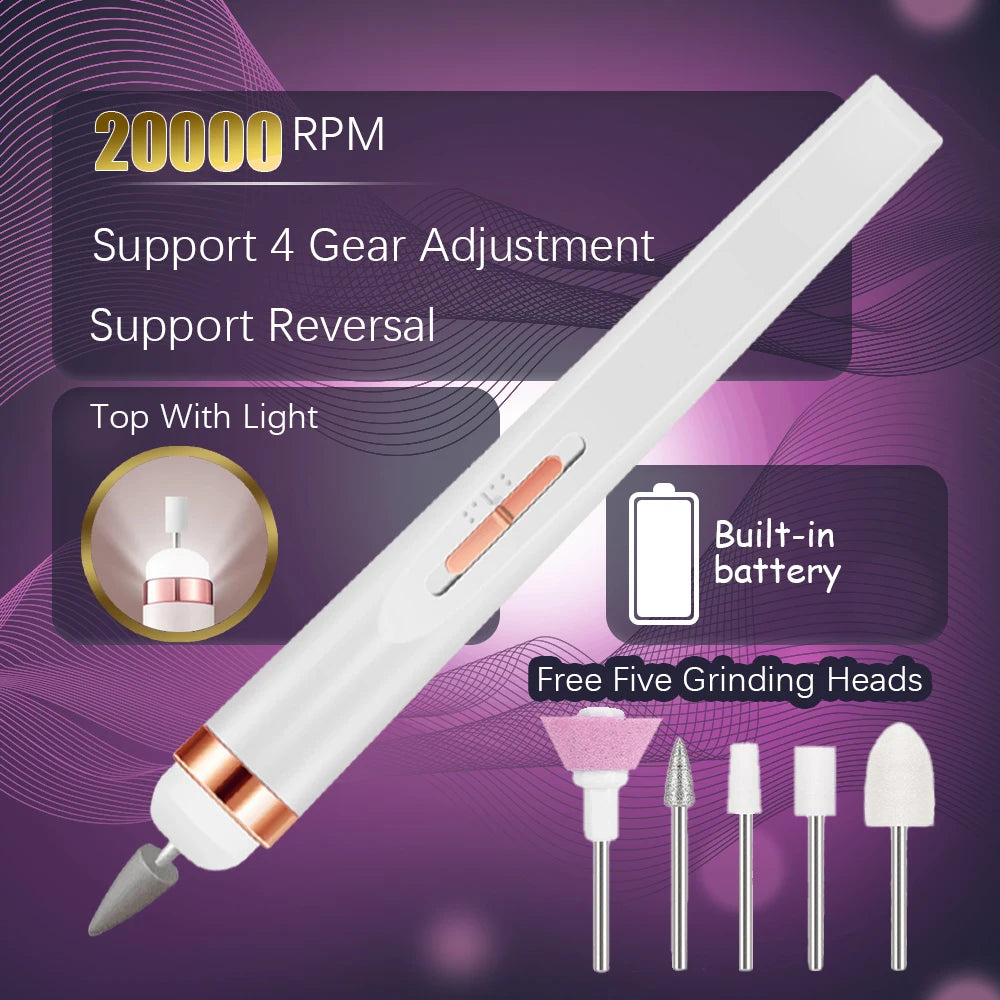 YIKOOLIN 5 in 1 Electric Nail Polish Drill Machine USB Charge Portable Manicure Set  Exfoliation and Polishing for Nail Salon