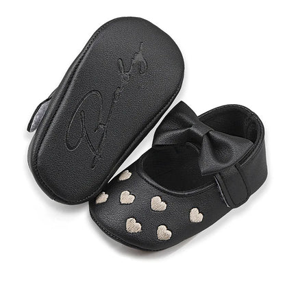 Baby Shoes Classic Dress Cute Bow-knot Heart Anti-slip Soft Sole First Walkers Infant Baby Girls Toddler Shoes 0-18m