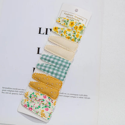 10Pcs/Lot Ins 6cm Flower Print Cotton Alloy Hair Bow Snap Clips Set Fabric Plaid Bobby Hairpins Hairgrips Girls Kids Headwear