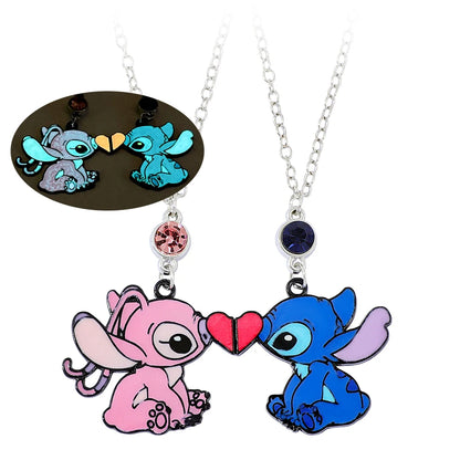 Couple's Stitch Heart Necklace - Gold & Silver Angel And Stitch Cute Style Jewelry Pendant Gift for Girls