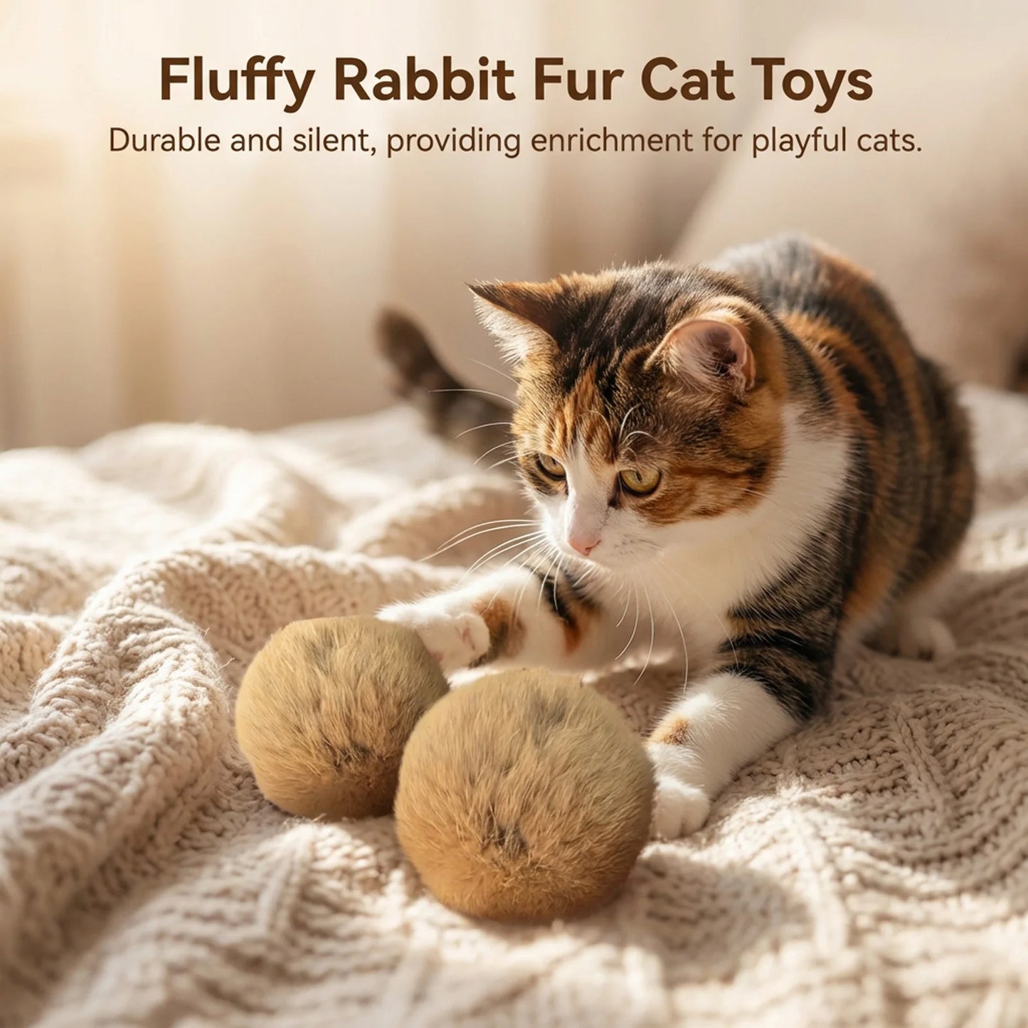 1/2/3/6pcs Rabbit Fur Ball Interactive Cat Toy Pet Product Containing Catnip Toy Ball Chasing Plush Toy Ball Cat Accessories 8cm