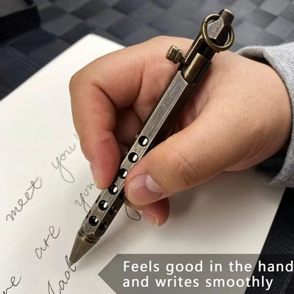 Portable Brass Pen Medium Point 1.0mm Retro Ballpoint Pen Bolt Action Smooth Writing Signature Pen