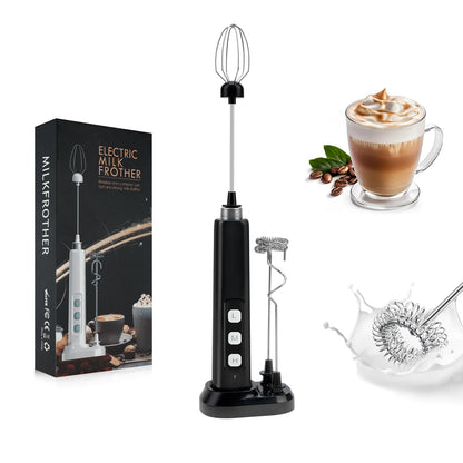 Wireless Rechargeable Electric Milk Frother - 3 Speeds, Handheld Foam Maker for Latte, Cappuccino, Hot Chocolate - USB Rechargea