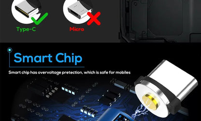 Magnetic Charging Cable 3 IN 1 TOPK 360 Rotation Magnetic Phone Charger Cable with LED Light for Micro USB Type C Cable