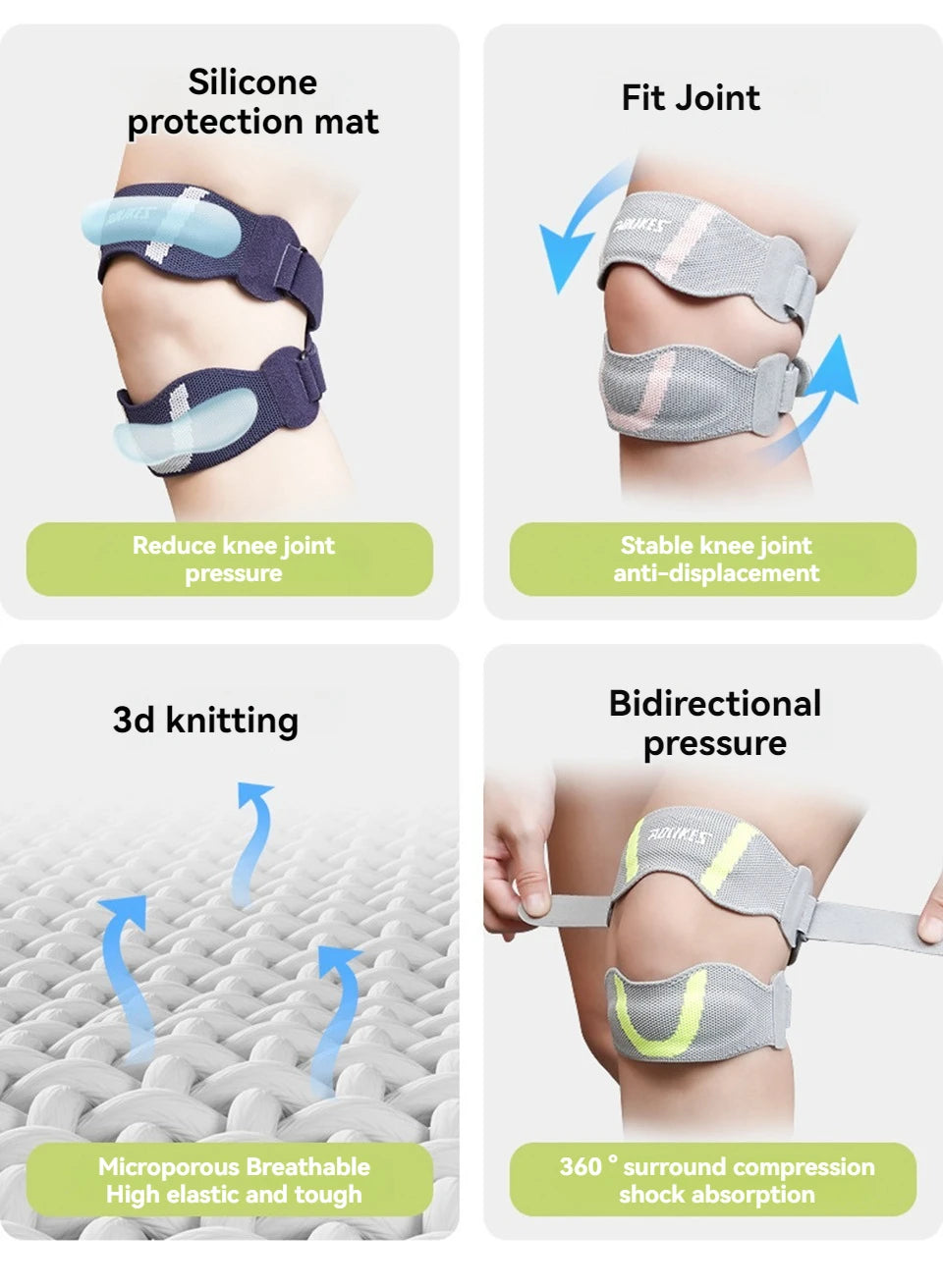 AOLIKES 1PCS Patella Knee Strap with Ergonomic Silicone Pad for Patellar Tendon Support, Adjustable Compression Knee Stabilizer