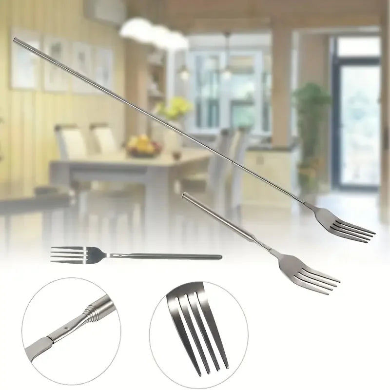 1pc Expandable Stainless Steel Fork- 8.7 To 25.4 Inches, Adjustable Length for BBQ, Durable and Portable Design