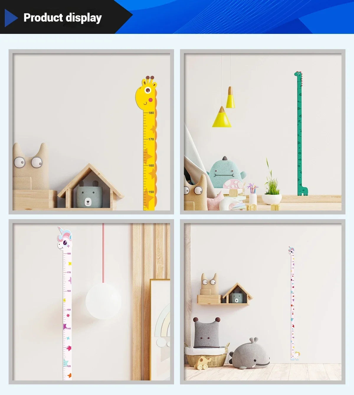 180cm Whimsical Animal Growth Chart Wall Decals: Unicorn, Dino, Giraffe Height Stickers for Nursery & Kids Room Decor