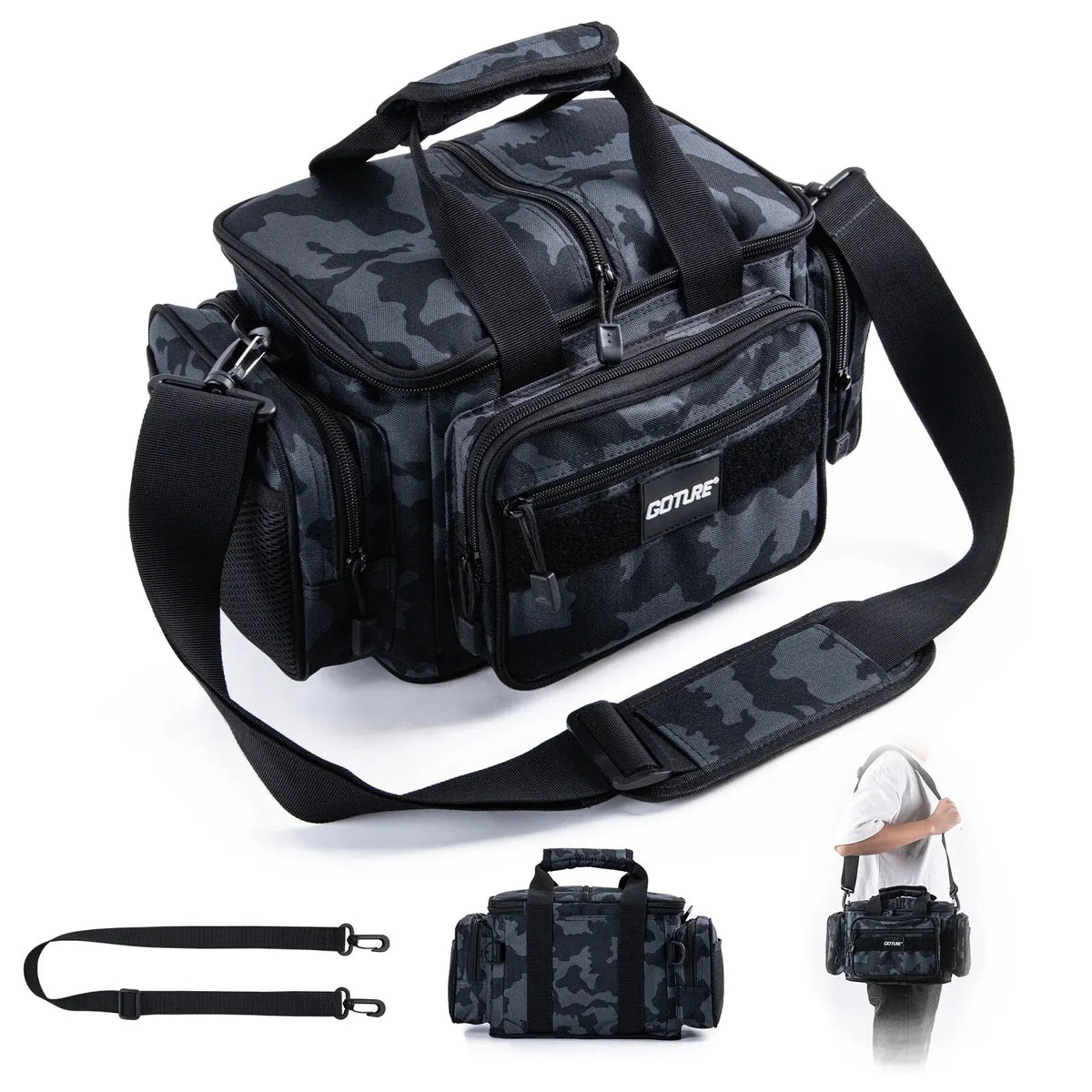 Goture Fishing Tackle Bags 38*23*19cm Shoulder Bag High Capacity 600D Oxford Cloth Outdoor Cycling Backpack Camping Picnic Bag
