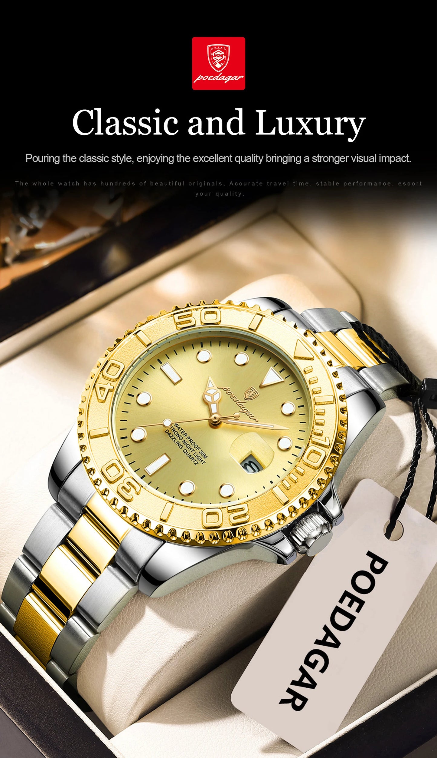 POEDAGAR Original Luxury Man Wristwatch Waterproof Luminous Date Men Watch Stainless Steel Fashion Business Men's Quartz Watches