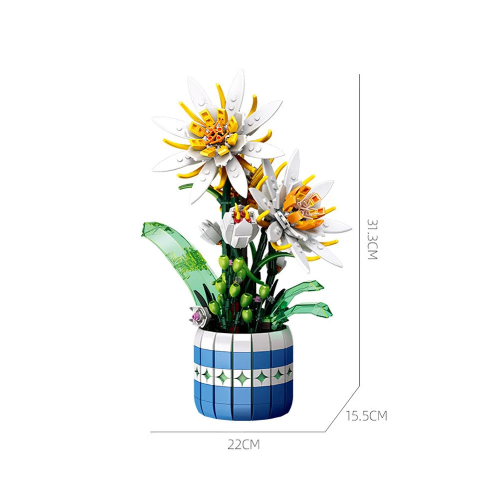 KNEW BUILT Mini Flower Bouquet 3D Model Building Blocks Ideal Holiday Gift for Girls or Versatile Decoration Kids Toys