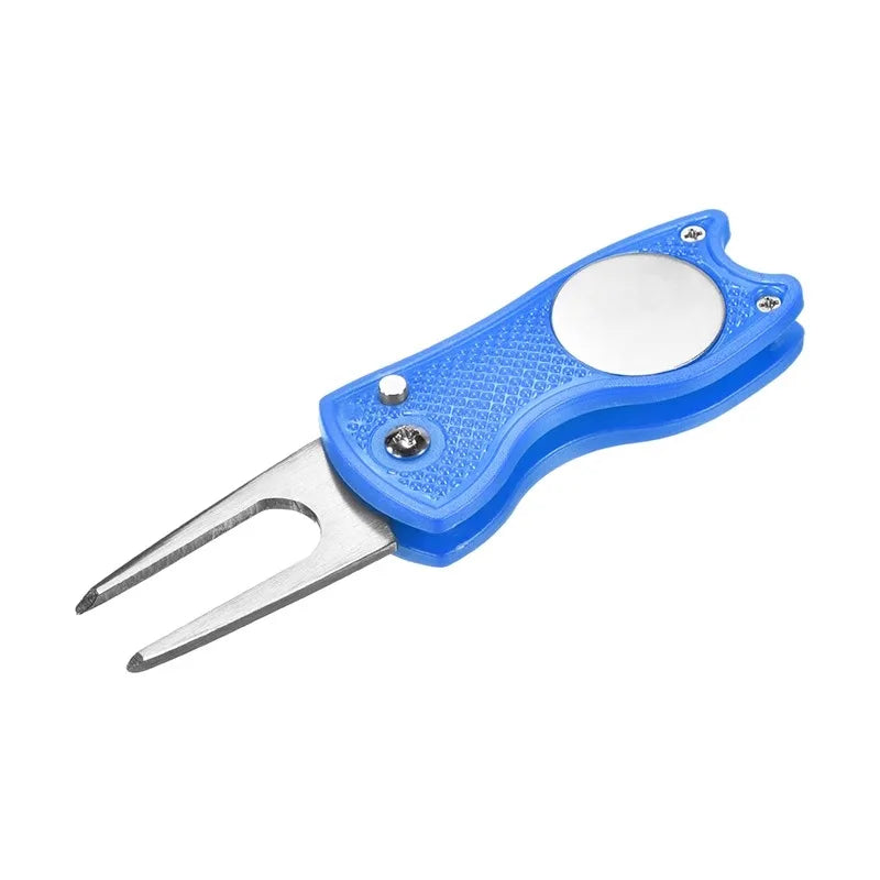 Golf Divot Repair Tool Foldable Metal Golf Green Divot Tool with Magnetic Ball Marker