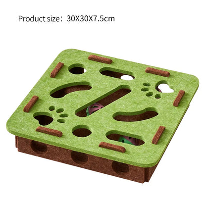 Interactive Cat Puzzle Toy Felt Toy Box with Maze Tunnel Bell Ball Indoor Entertainment Cat Toy
