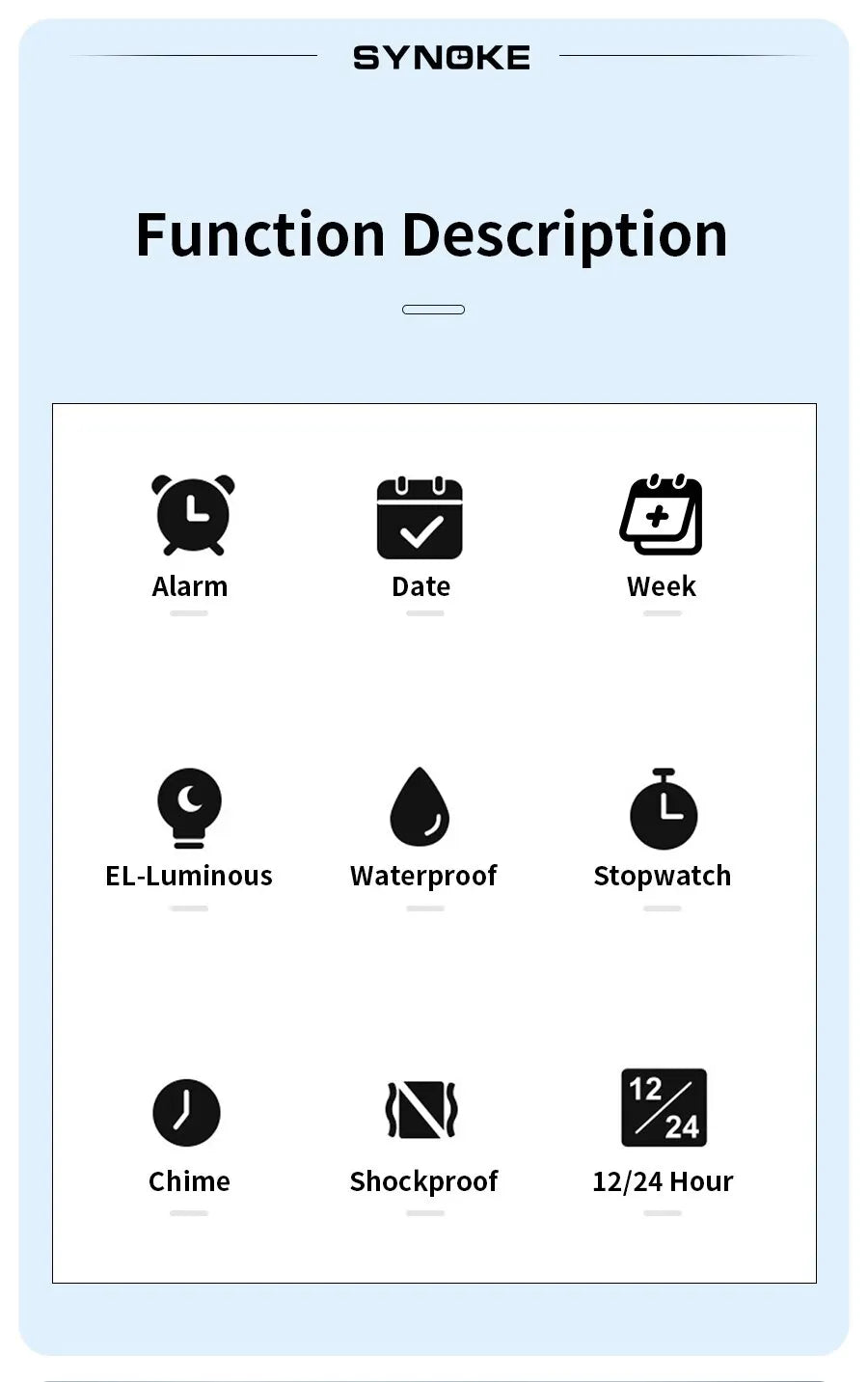 SYNOKE New For Men Sports Electronic Watch Waterproof Night Glow Large Screen Square Outdoor Running Camping Student Watch