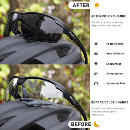 SCVCN Photochromic Sunglasses Cycling Glasses Bike Mountain Bicycle Hiking Golf UV400 Sports Glasses for Men Women Baseball