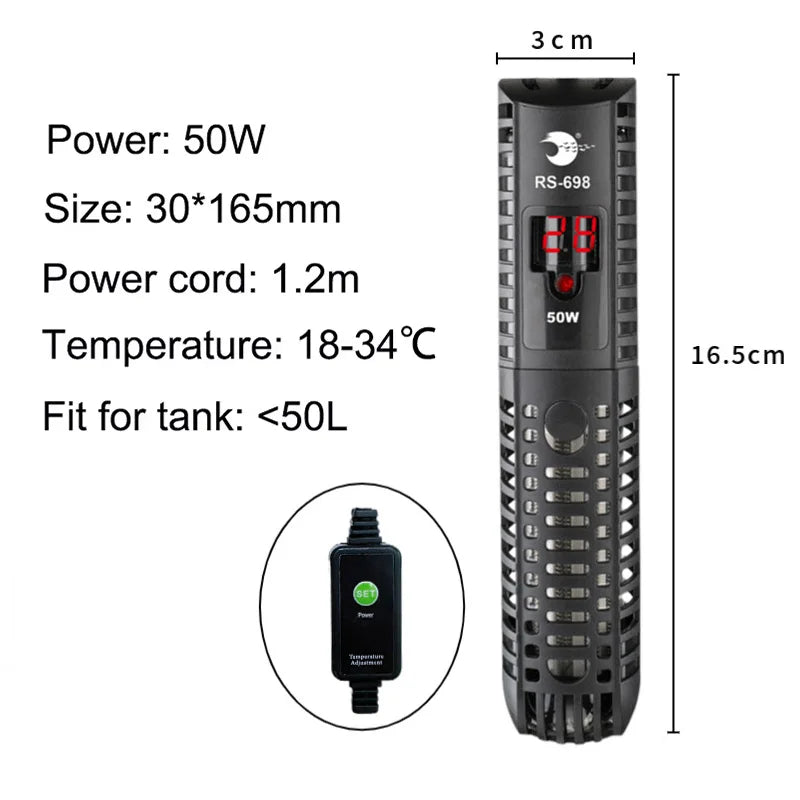 Aquarium Submersible Heater Fish Tank Water Heating Rod Constant Aquarium Thermostat Temperature Control 220V 50-500w EU Adapter