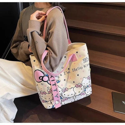 Sanrio Hello Kitty Canvas Shoulder Bag, Large Capacity Storage Bag, Casual Handbag, Multifunctional Birthday Surprise Gift