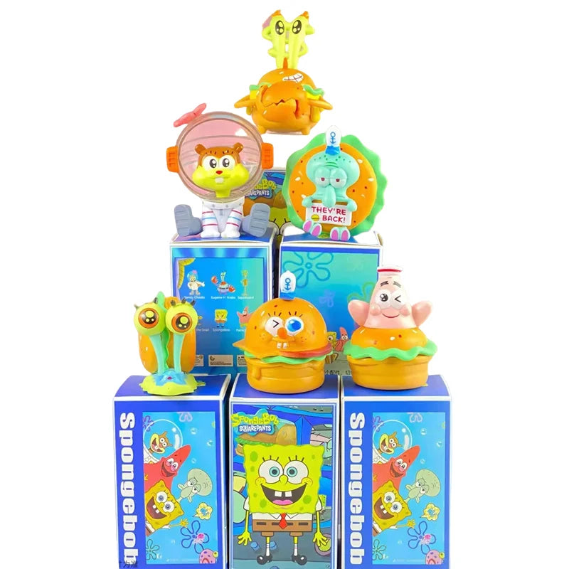 Spongebob Patrick Star Squidward Tentacles Delicious Crab Burger Anime Figure Collection Model Doll Blind Box Toys Children Gift
