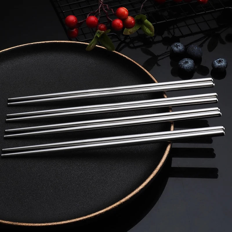 2/5/10 Pairs Chinese Chopsticks Stainless Steel Non-slip Sushi Chopstick Korean Japanese Food Metal Sticks Kitchen Tableware Set