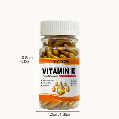 Vitamin E Deep Moisturizing Capsule Essence, Hydrates and Smooths Skin, Contains Plant-Based Squalane, Vitamin C, Deep Hydration and Skin Brightening Essence (0.4Gx90 Capsules)/Bottle-1 Bottle