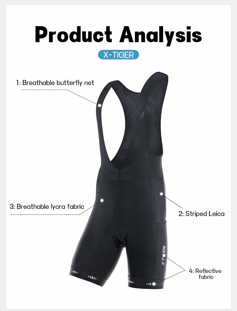 X-TIGER Men's Cycling Bike Bib Short with Phone Pockets 5D Padded Shockproof Breathable Quick-Dry Biking Bicycle Bib Tights