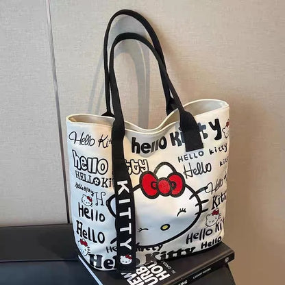 Sanrio Hello Kitty Canvas Shoulder Bag, Large Capacity Storage Bag, Casual Handbag, Multifunctional Birthday Surprise Gift