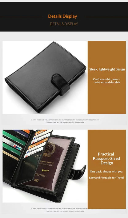 HOMEFISH Stylish Travel Passport Bag Multi-Card Card Holder Portable Multi-Function Men's Wallet