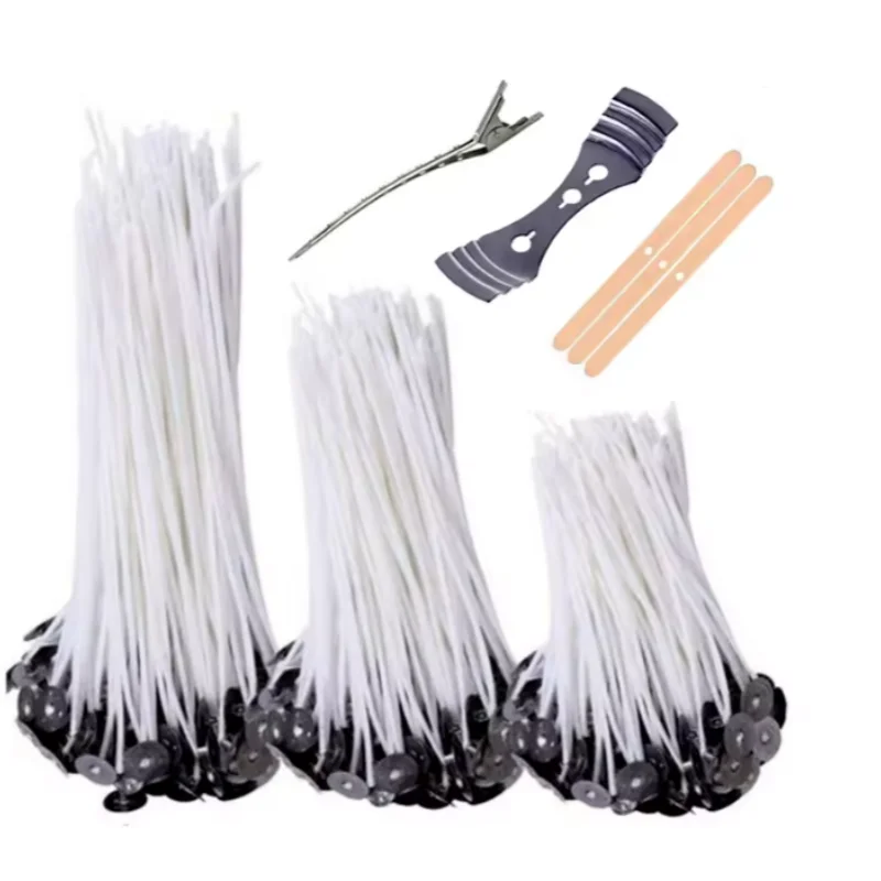 100pcs Waxed Cotton Candle Wicks Set with Stand Original Smokeless Candle Wicks Soy Oil Wax Core Woven Making Candles Supplies