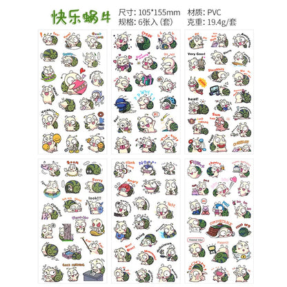 6Pieces/Set Transparent Pvc Waterproof Cartoon Sticker DIY Hand Account Decorative Stickers Kawaii Phone Cup Stickers