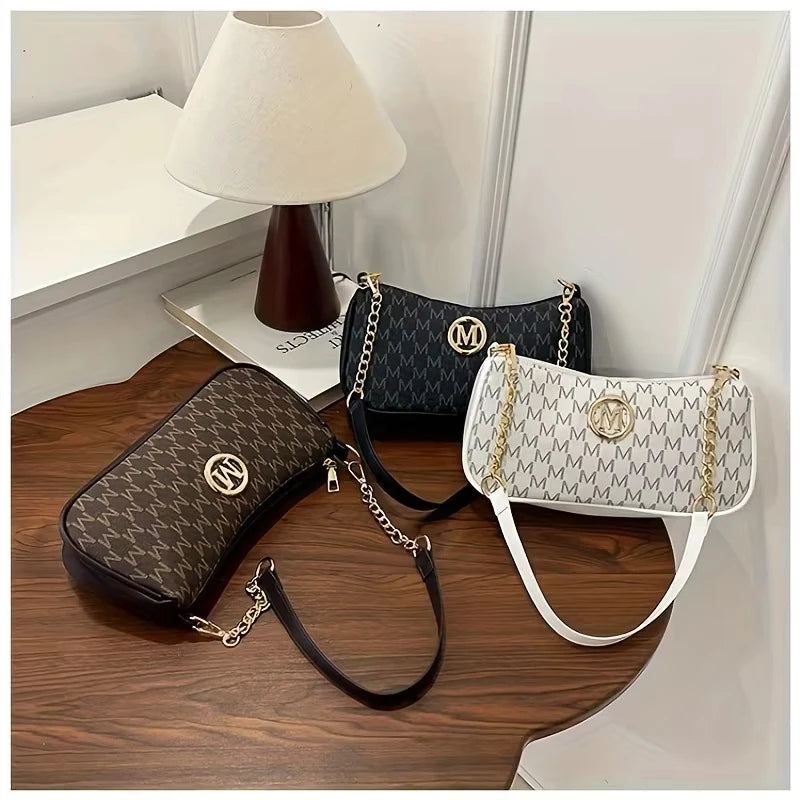 Women's Trendy Shoulder Bag with Belt Decoration Retro Underarm Handbag for Commuting