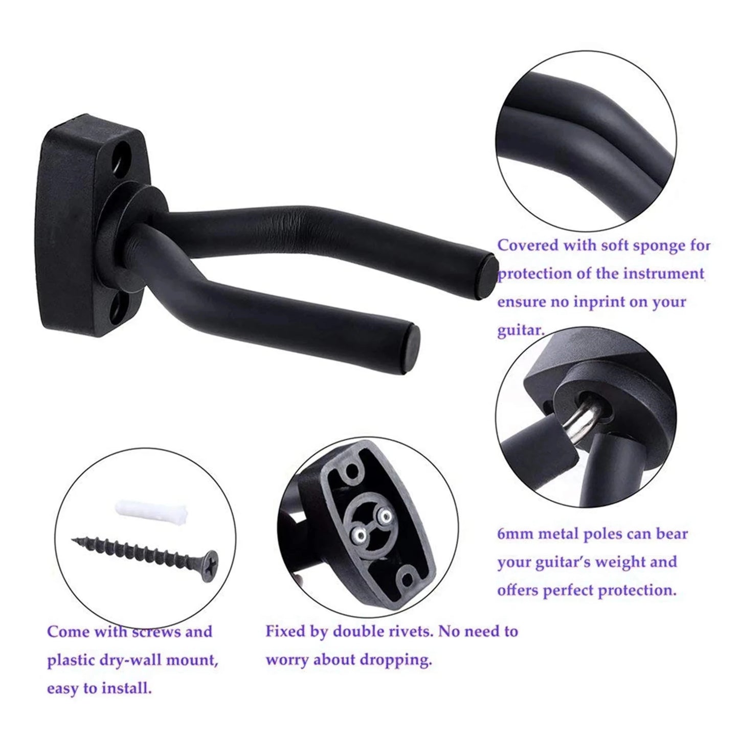1/2 Pcs Wall Mount Guitar Hanger Hook Non-slip Holder Stand for Acoustic Guitar Ukulele Bass Guitar Parts Instrument Accessories