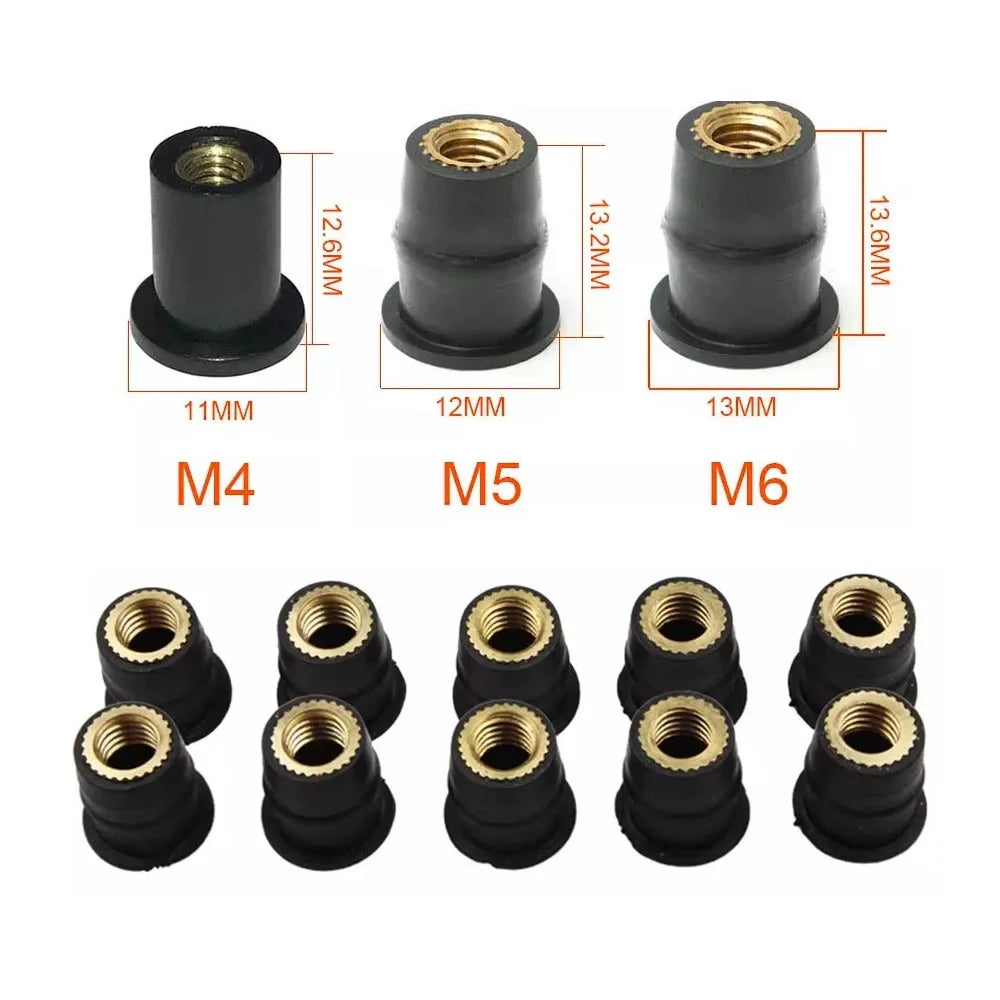 10pcs Motorcycle M4 M5 M6 Metric Rubber Well Nuts Windscreen Fairing Cowl Anodized Aluminum Moto Screws Bolts Accessories