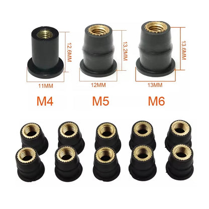 10pcs Motorcycle M4 M5 M6 Metric Rubber Well Nuts Windscreen Fairing Cowl Anodized Aluminum Moto Screws Bolts Accessories