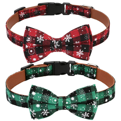 Christmas Dog Collar with Bow Tie, Classic Plaid Red Green Dog Collars with Removable Bowtie Christmas Collars for Large Dogs