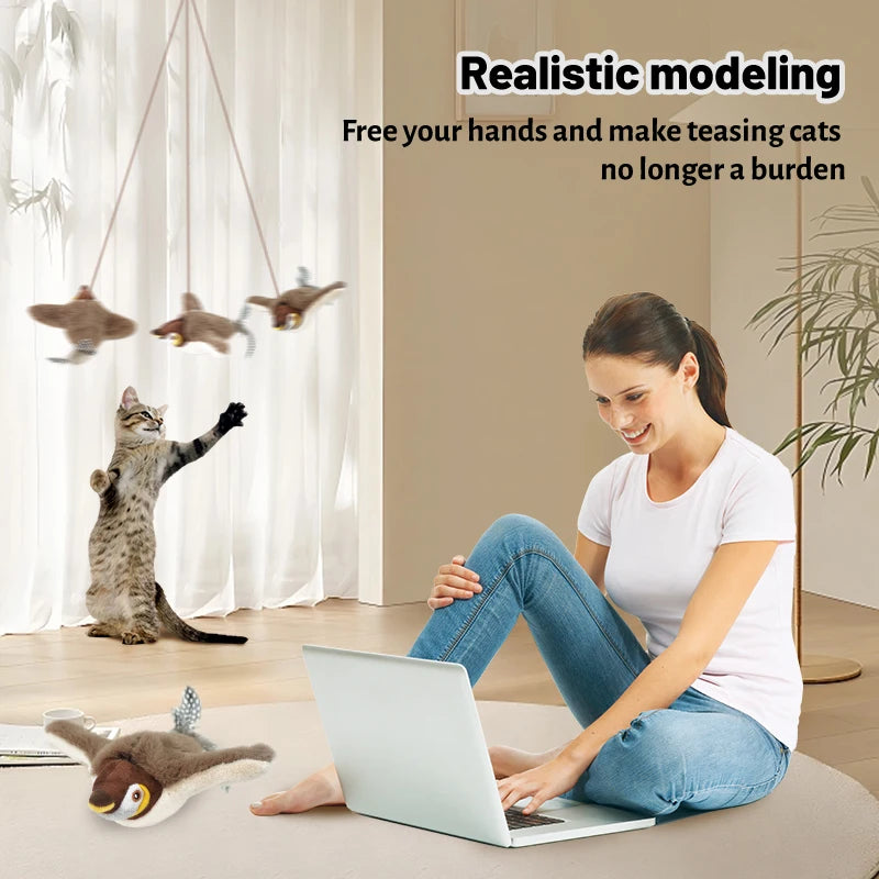1PC Interactive Cat Toys Rechargeable Chirping Flapping Bird(no Flying) with Catnip for Indoor Cats Touch Activated Plush Toys