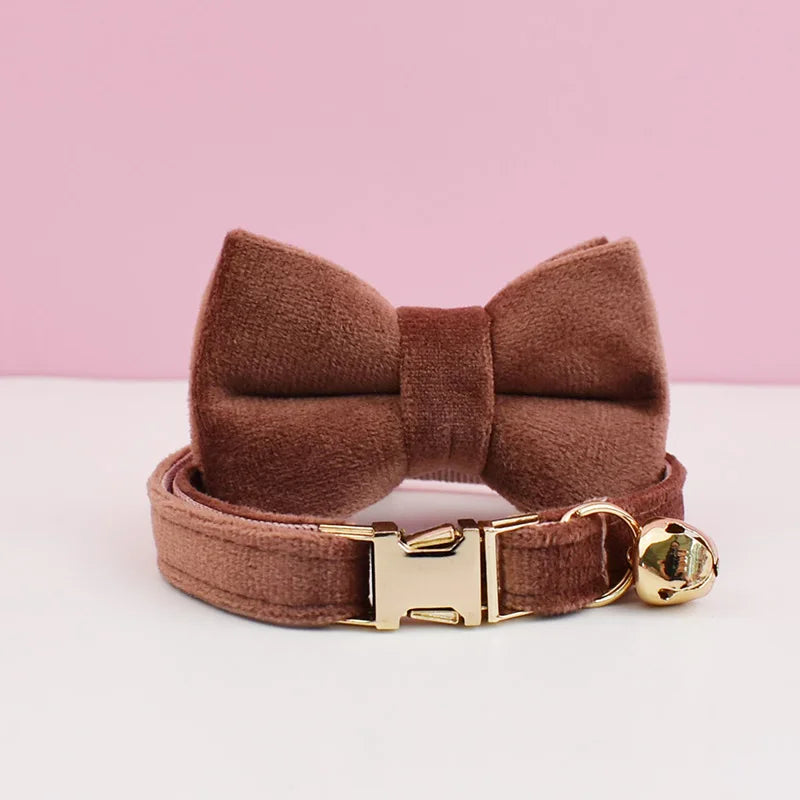 Cat Supplies Velvet Cat Collar Personalized Cat Collar with Name Plate Bell Bow tie Custom Engrave Collars for Cat