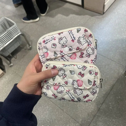 New Cute Sanrio Soft Cotton Embroidered Bow Zipper Women's Makeup Bag Cat Card Bag, Earphone Bag, Key Bag, CCD Storage Bag