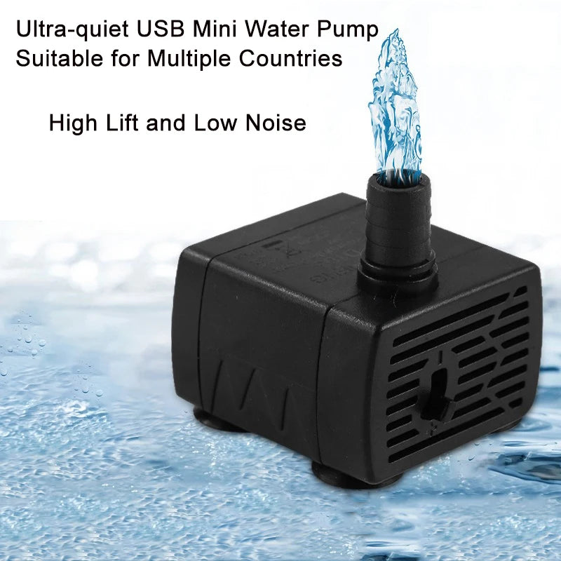 Ultra Quiet USB Aquarium Fish Tank Filtration Pump Mini Pet Fountain Submersible Adjustable Flow Water Circulation Pump 5V 5W